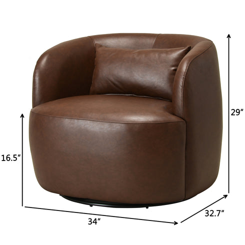 Ashlie Faux Leather Swivel Chair - Brown Modern Swivel Chair | Swivel Accent Chairs | Kinwell Furniture | Swivel Armchairs